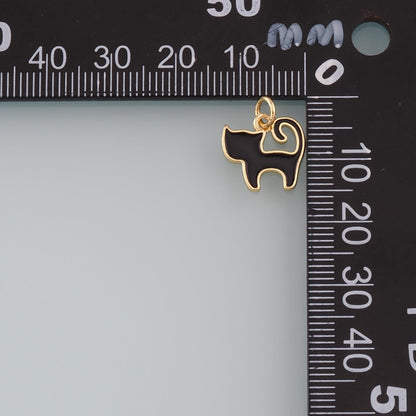 Gold Cat Charm,18K Gold Filled Cat Halloween Pendant,Enamel Animal Charm Bracelet Necklace for DIY Jewelry Making Supply