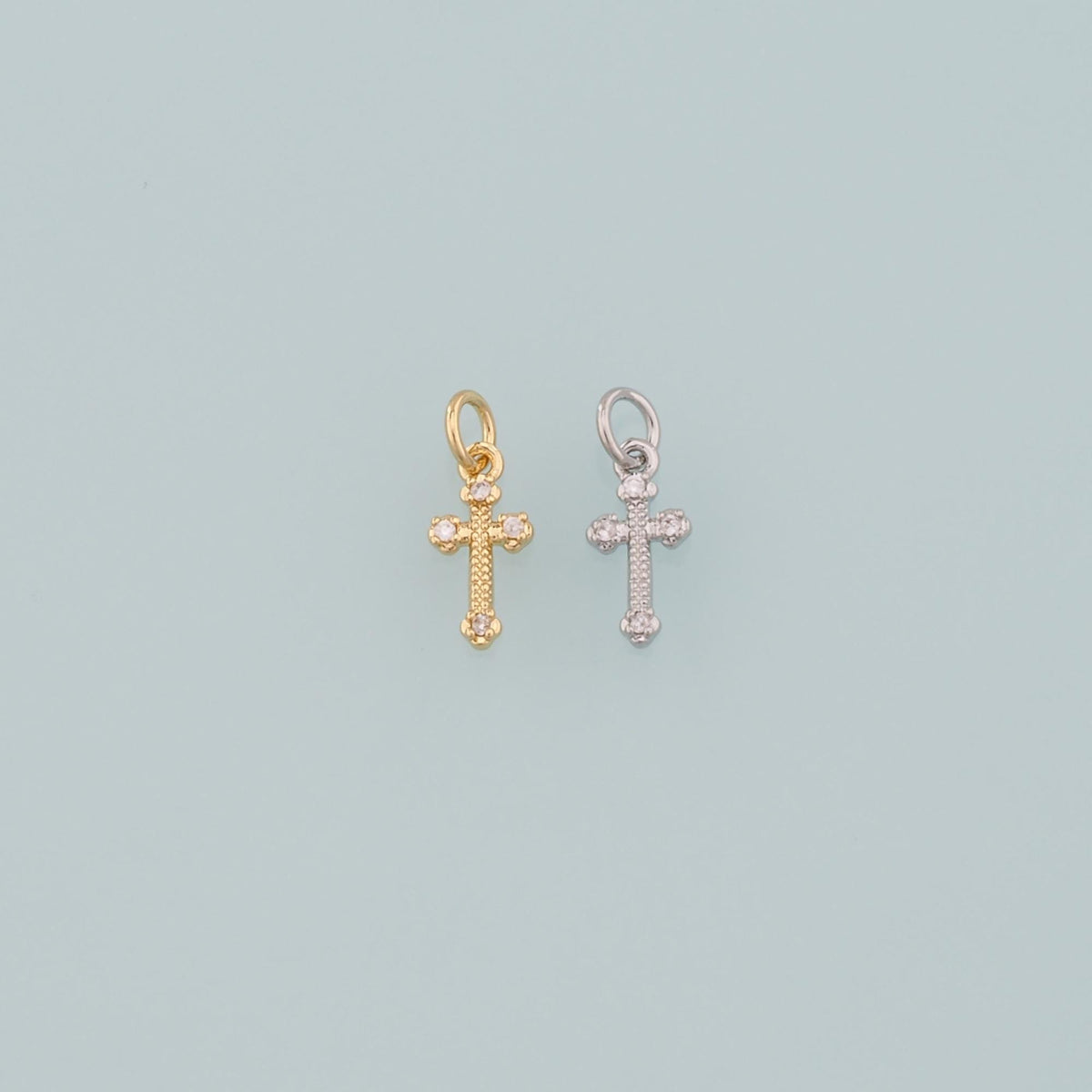 Gold Cross Charms,18K Gold Filled Cross Pendant,CZ Micro Pave Religion Charm Bracelet Necklace for DIY Jewelry Making Supply