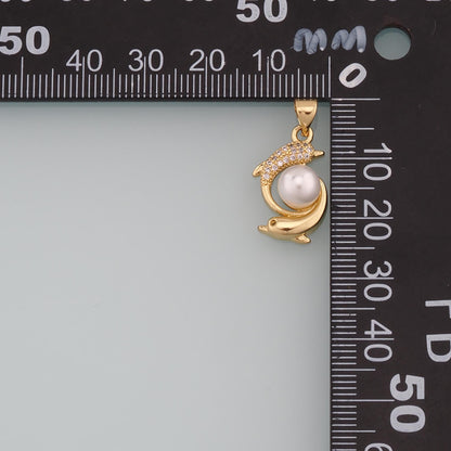Gold Dolphin Charms,18K Gold Filled Pearl Dolphin Pendant,CZ Micro Pave Ocean Charm Bracelet Necklace for DIY Jewelry Making 