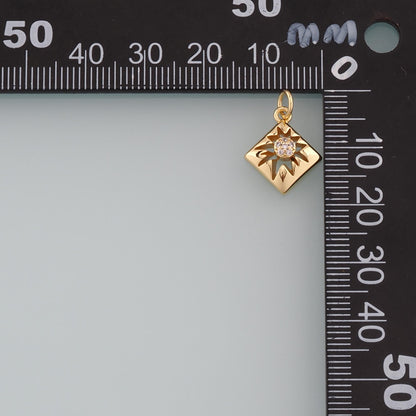 18K Gold Filled Rhombus Pendant,CZ Micro Pave Rhombus Charm Bracelet Necklace for DIY Jewelry Making Supply