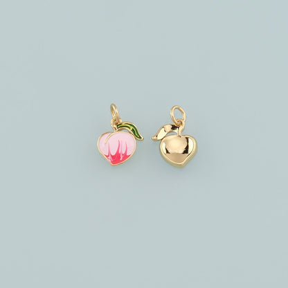 18K Gold Filled Peach Pendant,Enamel Fruit Charm Bracelet Necklace for DIY Jewelry Making Supply
