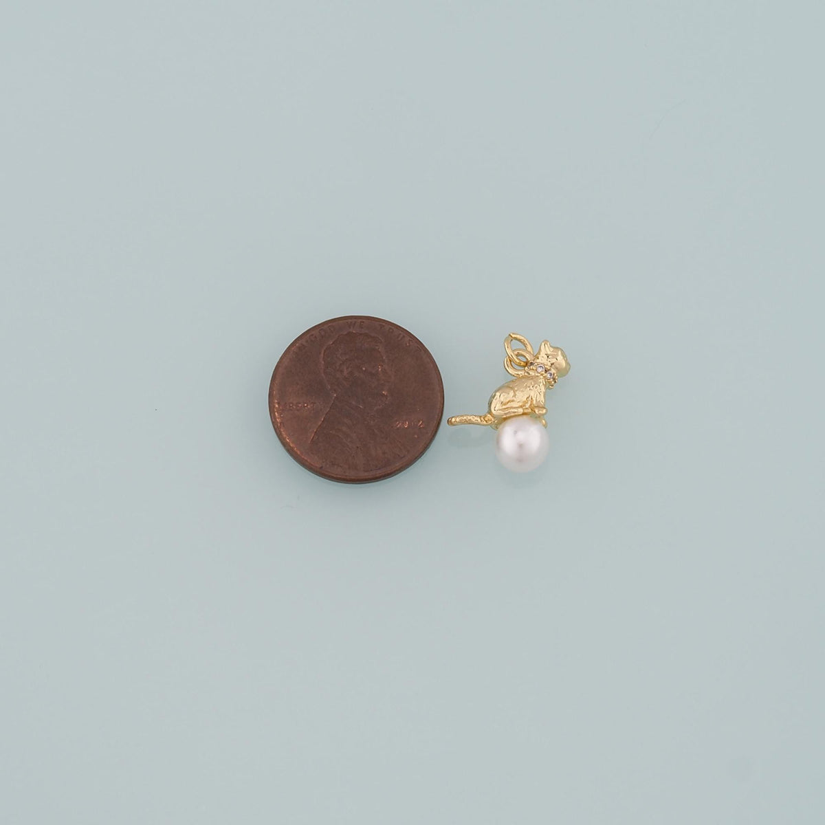 Gold Cat Charm,18K Gold Filled Pearl Cat Pendant,CZ Micro Pave Animal Charm Bracelet Necklace for DIY Jewelry Making Supply