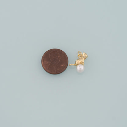 Gold Cat Charm,18K Gold Filled Pearl Cat Pendant,CZ Micro Pave Animal Charm Bracelet Necklace for DIY Jewelry Making Supply