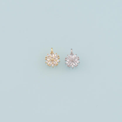 Gold Flower Charms,18K Gold Filled Flower Pendant,CZ Micro Pave Flower Charm Bracelet Necklace for DIY Jewelry Making Supply