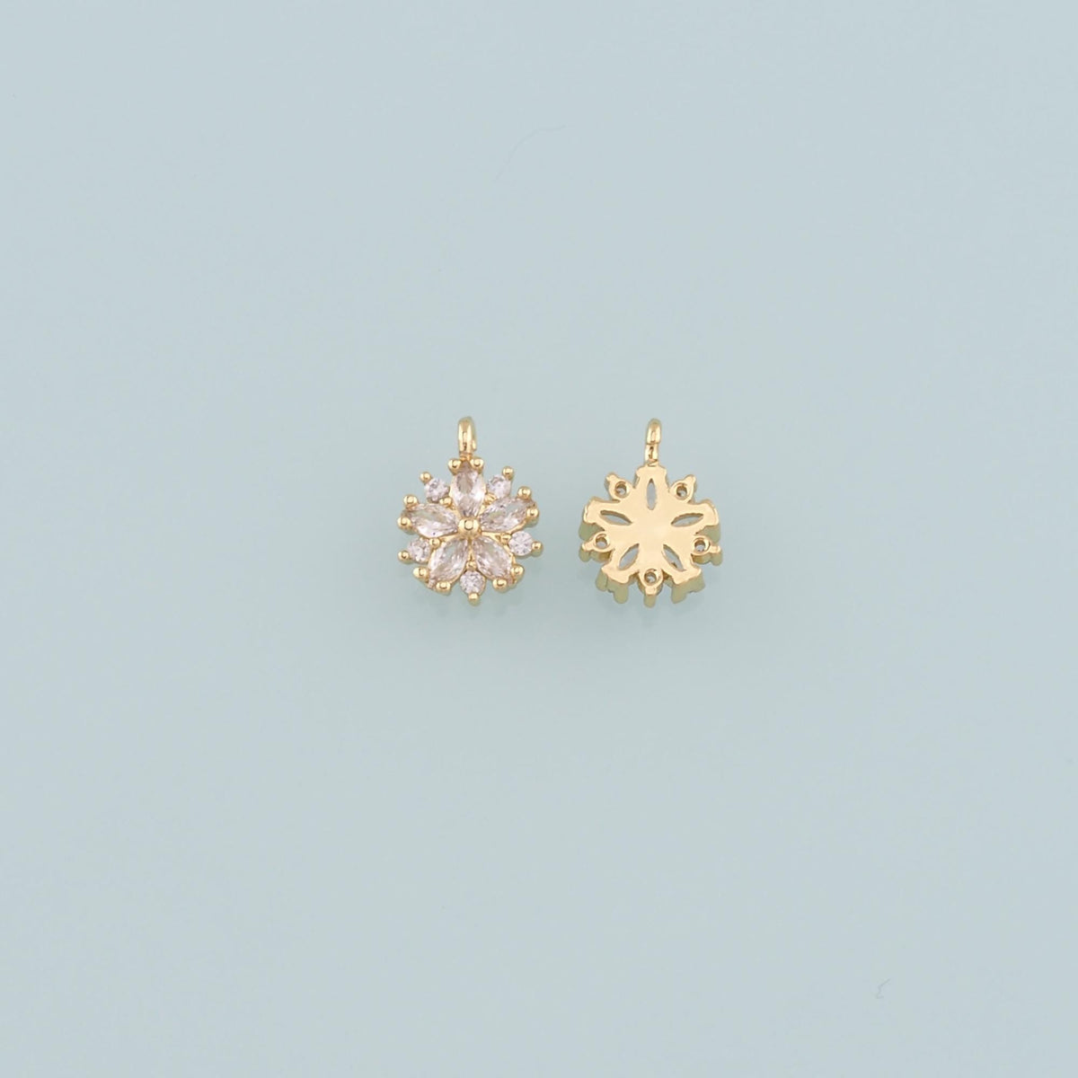 Gold Flower Charms,18K Gold Filled Flower Pendant,CZ Micro Pave Flower Charm Bracelet Necklace for DIY Jewelry Making Supply