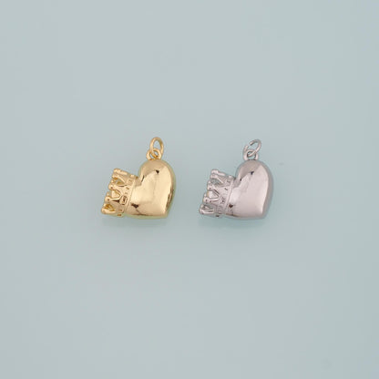 Gold Crown Charms,18K Gold Filled Crown Pendant,Heart Crown Charm Bracelet Necklace for DIY Jewelry Making Supply