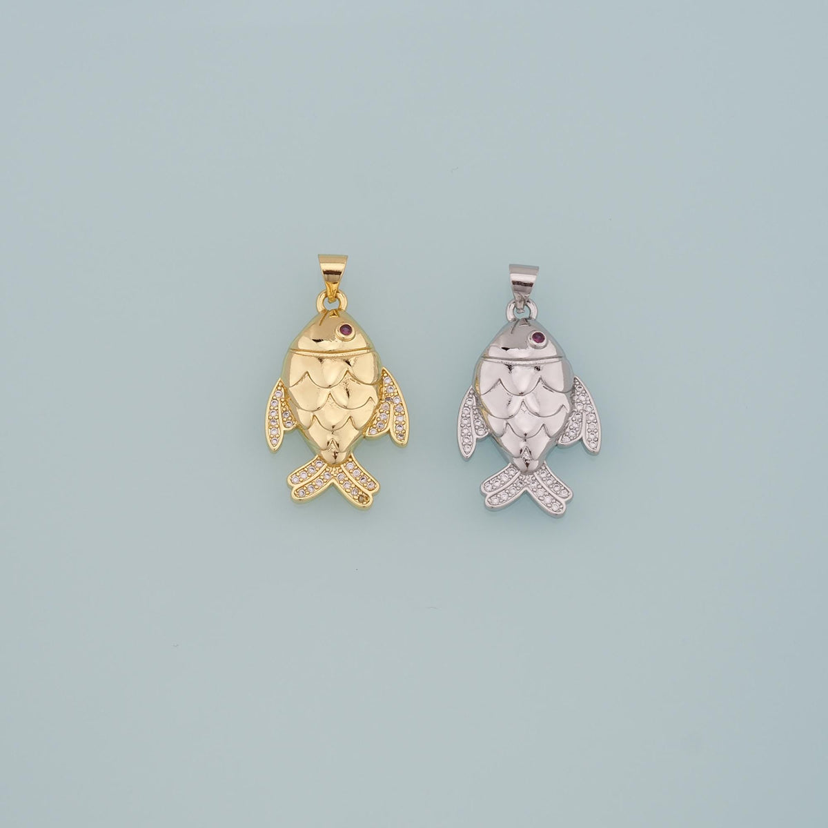 18K Gold Filled Fish CZ Charm Pendant for Jewelry Making