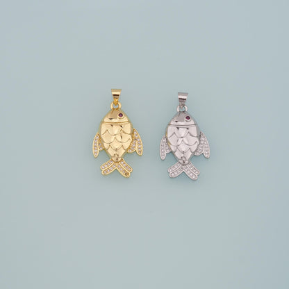 18K Gold Filled Fish CZ Charm Pendant for Jewelry Making