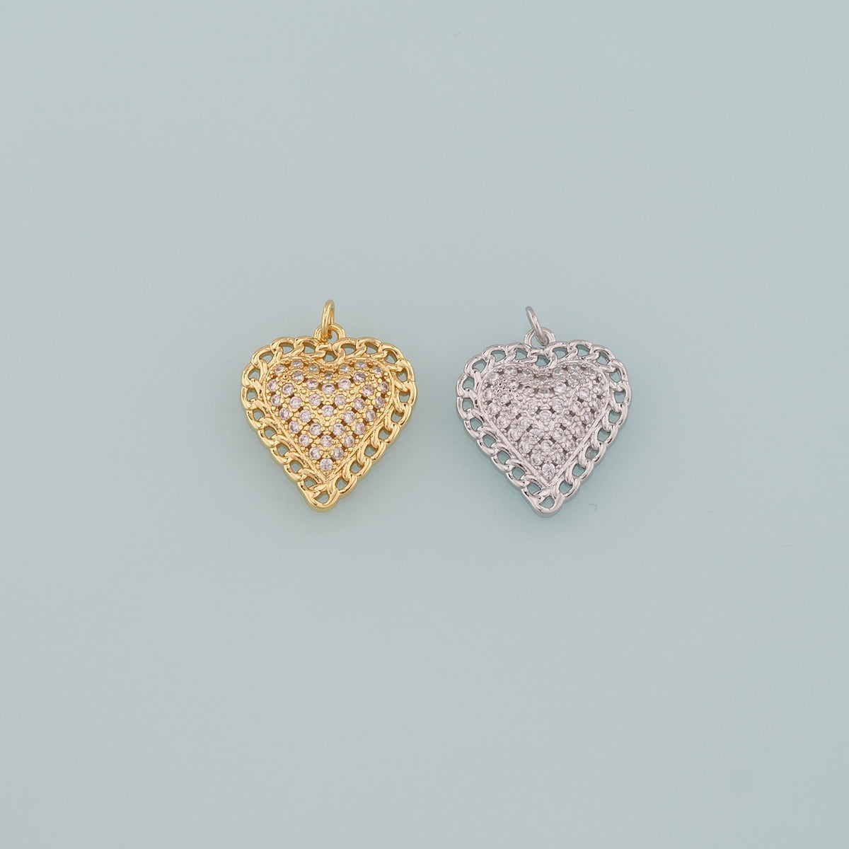 Gold Heart Charms,18K Gold Filled Heart Pendant,CZ Micro Pave Heart Charm Bracelet Necklace for DIY Jewelry Making Supply
