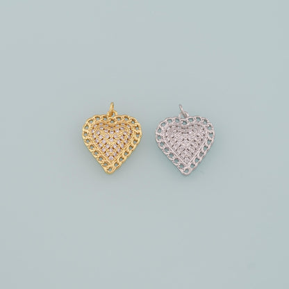 Gold Heart Charms,18K Gold Filled Heart Pendant,CZ Micro Pave Heart Charm Bracelet Necklace for DIY Jewelry Making Supply