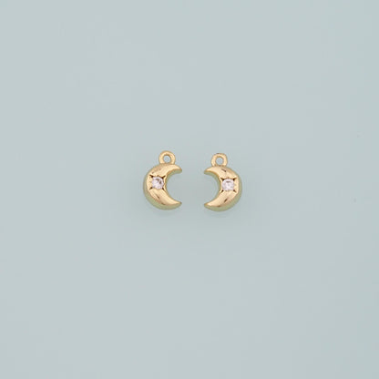 18K Gold Filled Cubic Zirconia Moon Charm Pendant for Jewelry Making