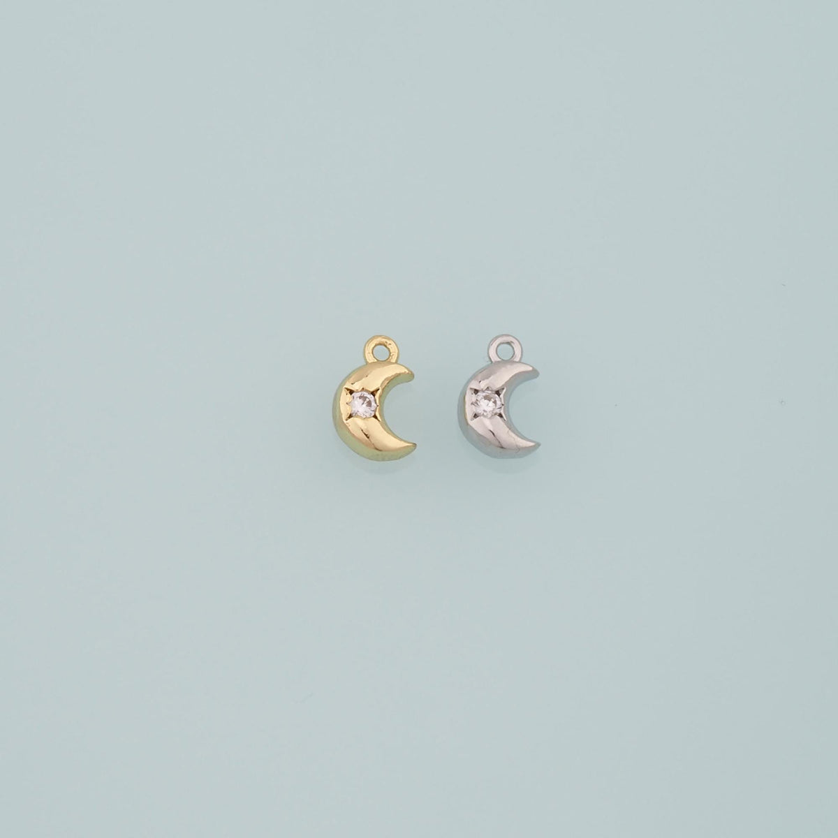 18K Gold Filled Cubic Zirconia Moon Charm Pendant for Jewelry Making