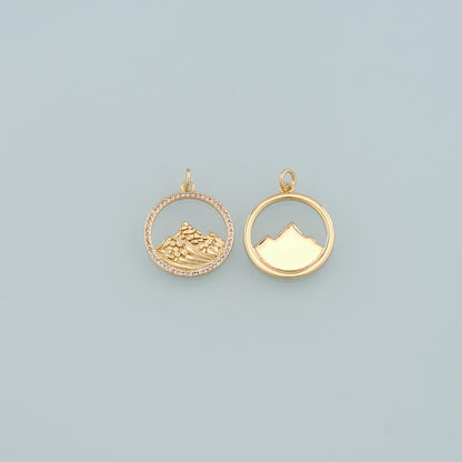 18K Gold Filled Mountain Pendant,CZ Micro Pave Nature Charm Bracelet Necklace for DIY Jewelry Making Supply
