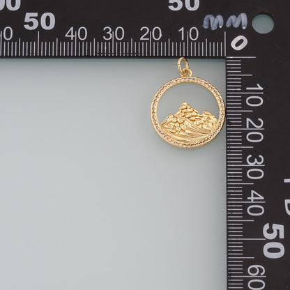 18K Gold Filled Mountain Pendant,CZ Micro Pave Nature Charm Bracelet Necklace for DIY Jewelry Making Supply