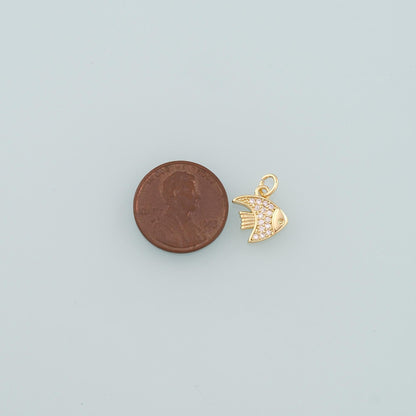 Gold Fish Charms,18K Gold Filled Fish Pendant,CZ Micro Pave Fish Charm Bracelet Necklace for DIY Jewelry Making Supply