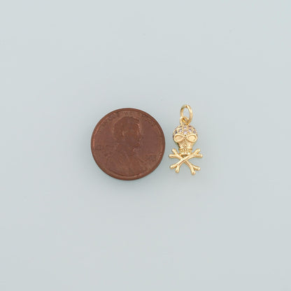 Gold Skull Charms,18K Gold Filled Skull Pendant,CZ Micro Pave halloween Skull Charm Bracelet Necklace for DIY Jewelry Making 