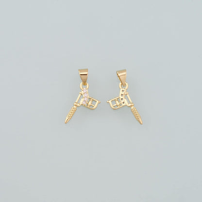 18K Gold Filled Tattoo Machine Pendant,CZ Micro Pave Tattoo Machine Charm Bracelet Necklace for DIY Jewelry Making Supply
