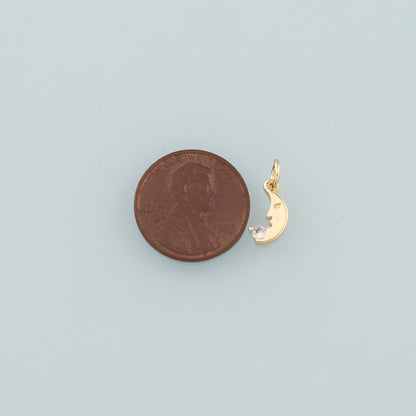 18K Gold Filled Moon CZ Charm Pendant for Jewelry Making