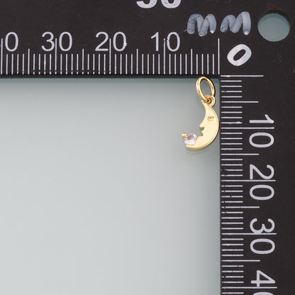 18K Gold Filled Moon CZ Charm Pendant for Jewelry Making