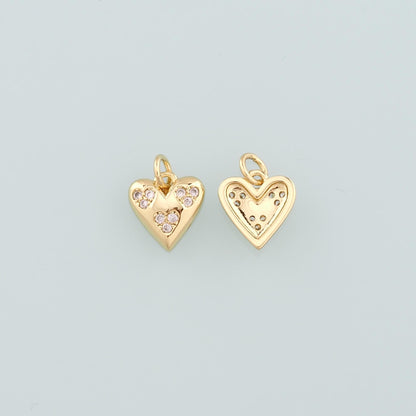 Gold Heart Charms,18K Gold Filled Heart Pendant,CZ Micro Pave Heart Charm Bracelet Necklace for DIY Jewelry Making Supply