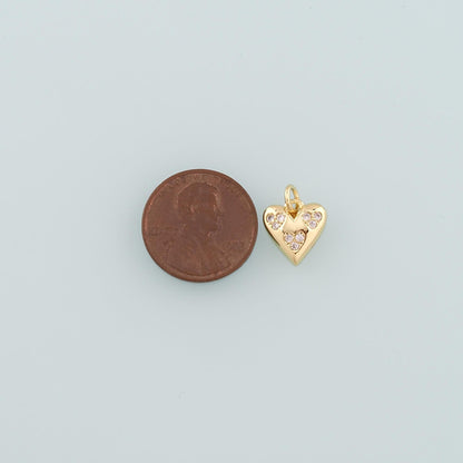 Gold Heart Charms,18K Gold Filled Heart Pendant,CZ Micro Pave Heart Charm Bracelet Necklace for DIY Jewelry Making Supply