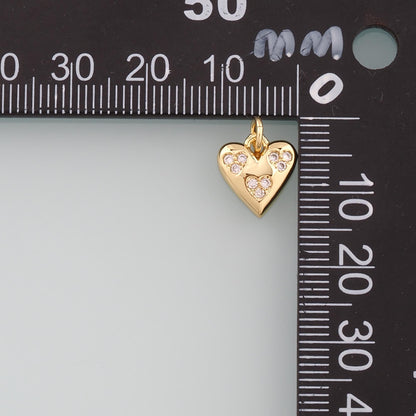 Gold Heart Charms,18K Gold Filled Heart Pendant,CZ Micro Pave Heart Charm Bracelet Necklace for DIY Jewelry Making Supply