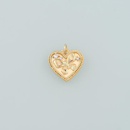 Gold Heart Charms,18K Gold Filled Butterfly Pendant,CZ Micro Pave Butterfly Charm Bracelet Necklace for DIY Jewelry Making Su