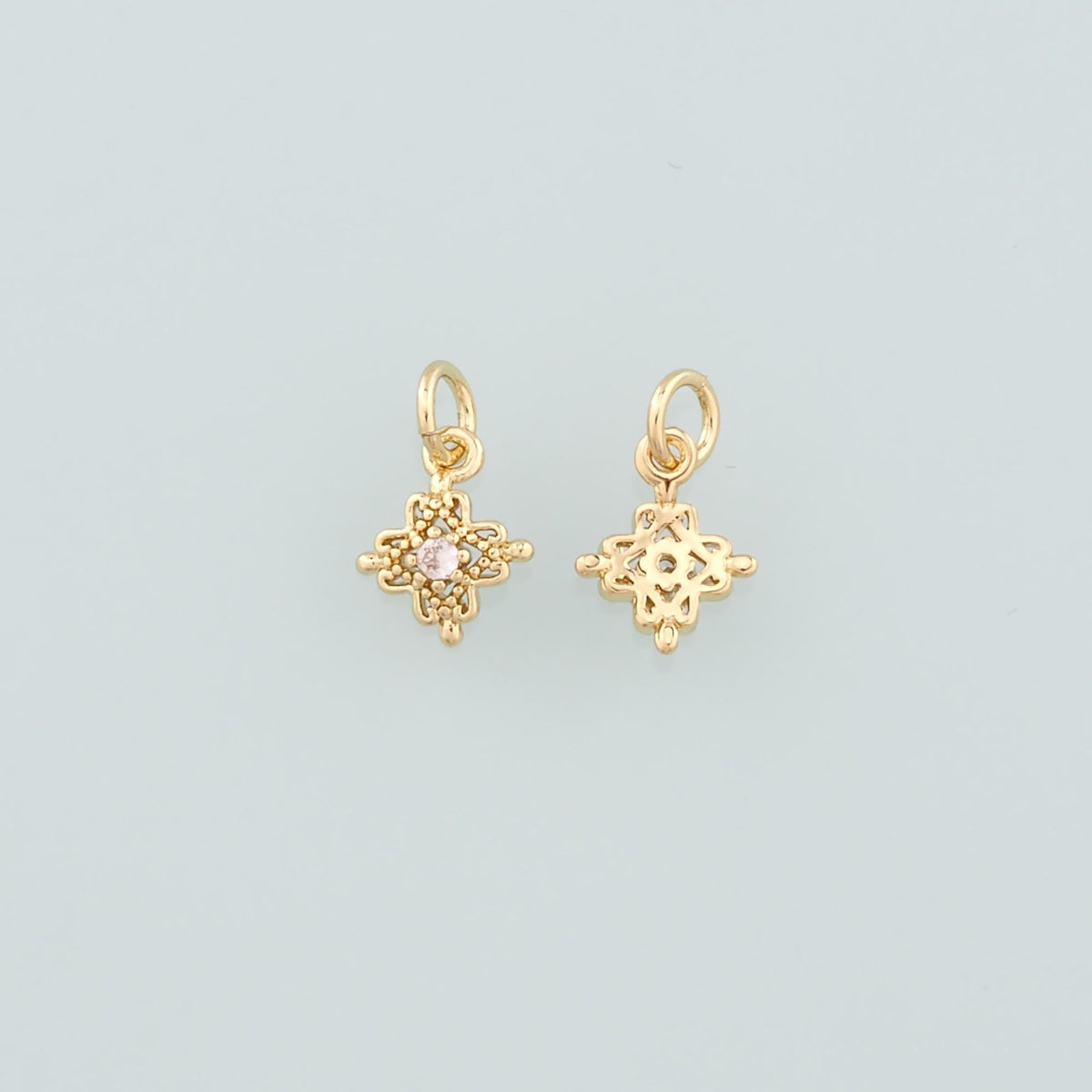 18K Gold Filled Flower Pendant,CZ Micro Pave Flower Charm Bracelet Necklace for DIY Jewelry Making Supply