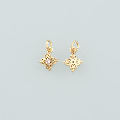 18K Gold Filled Flower Pendant,CZ Micro Pave Flower Charm Bracelet Necklace for DIY Jewelry Making Supply