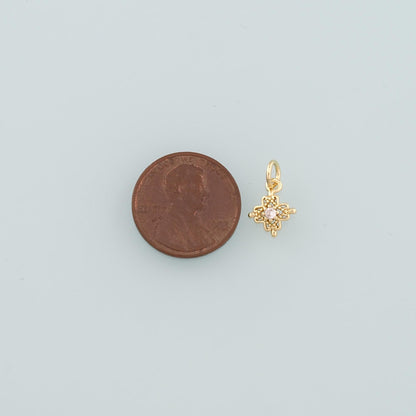 18K Gold Filled Flower Pendant,CZ Micro Pave Flower Charm Bracelet Necklace for DIY Jewelry Making Supply
