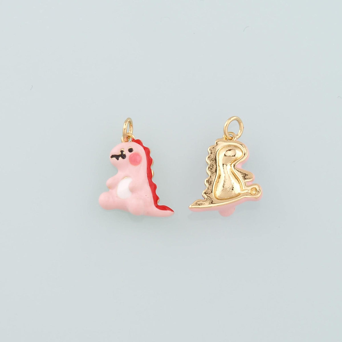 18K Gold Filled Dinosaur Pendant,Enamel Kawaii Charm Bracelet Necklace for DIY Jewelry Making Supply