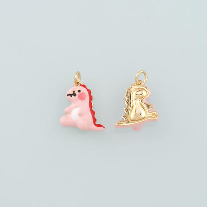 18K Gold Filled Dinosaur Pendant,Enamel Kawaii Charm Bracelet Necklace for DIY Jewelry Making Supply