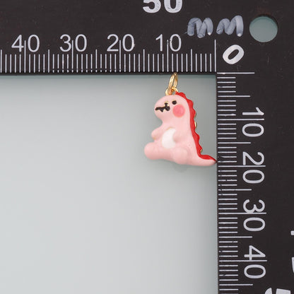18K Gold Filled Dinosaur Pendant,Enamel Kawaii Charm Bracelet Necklace for DIY Jewelry Making Supply