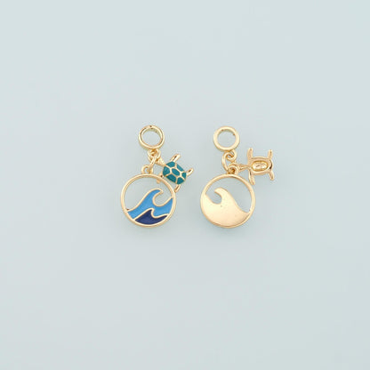 Gold Turtle Charms,18K Gold Filled Turtle Pendant,Enamel Waves Charm Bracelet Necklace for DIY Jewelry Making Supply