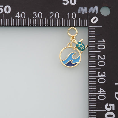 Gold Turtle Charms,18K Gold Filled Turtle Pendant,Enamel Waves Charm Bracelet Necklace for DIY Jewelry Making Supply
