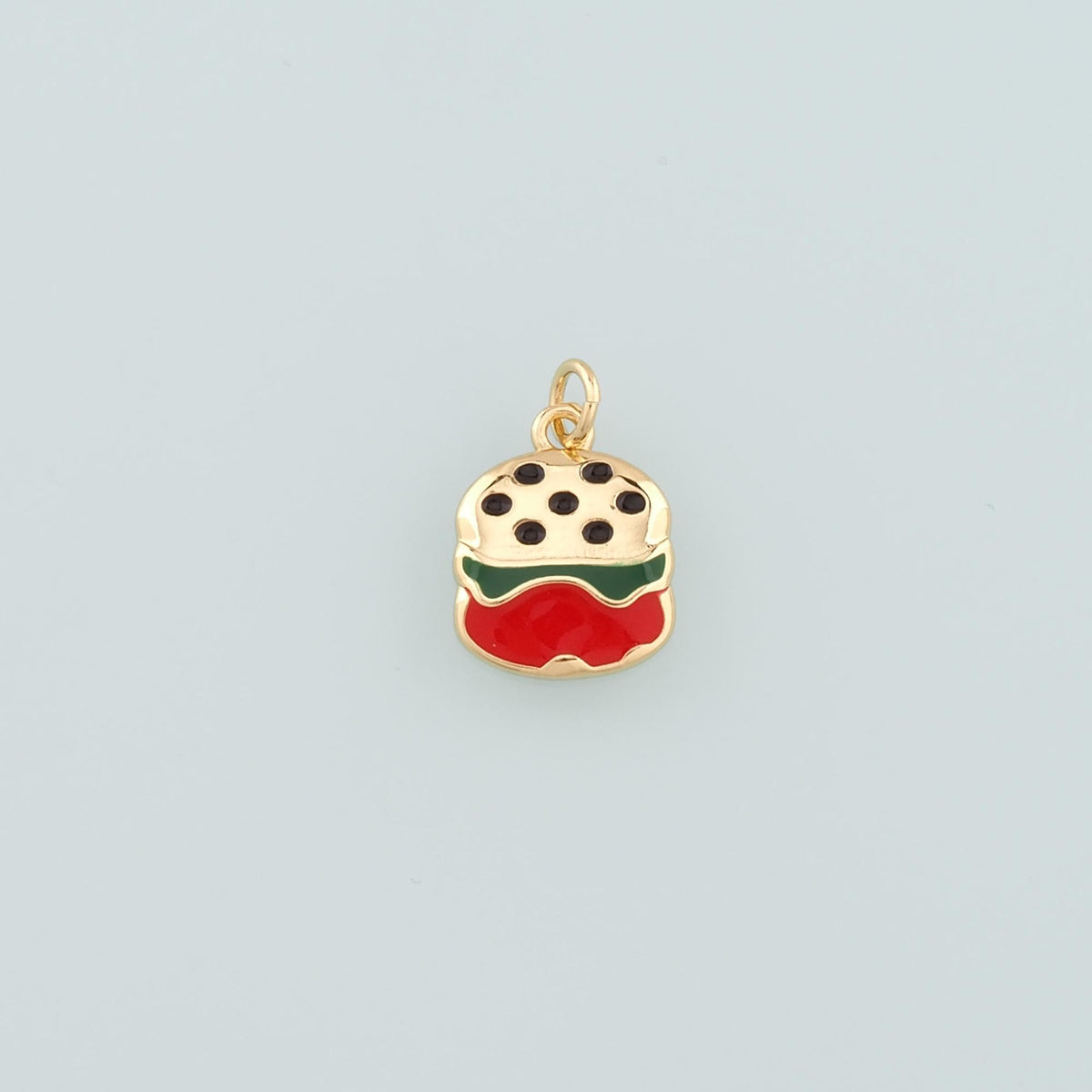 18K Gold Filled Hamburger Pendant,Enamel Gourmet Charm Bracelet Necklace for DIY Jewelry Making Supply