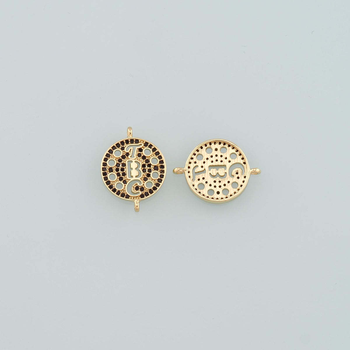 Gold Connector Charm,18K Gold Filled Round Pendant,CZ Micro Pave Round Charm Bracelet Necklace for DIY Jewelry Making Supply