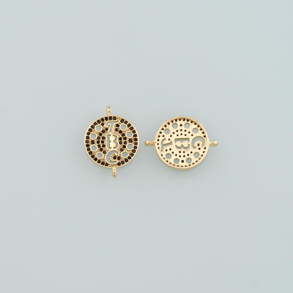 Gold Connector Charm,18K Gold Filled Round Pendant,CZ Micro Pave Round Charm Bracelet Necklace for DIY Jewelry Making Supply