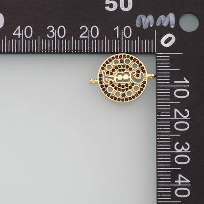 Gold Connector Charm,18K Gold Filled Round Pendant,CZ Micro Pave Round Charm Bracelet Necklace for DIY Jewelry Making Supply