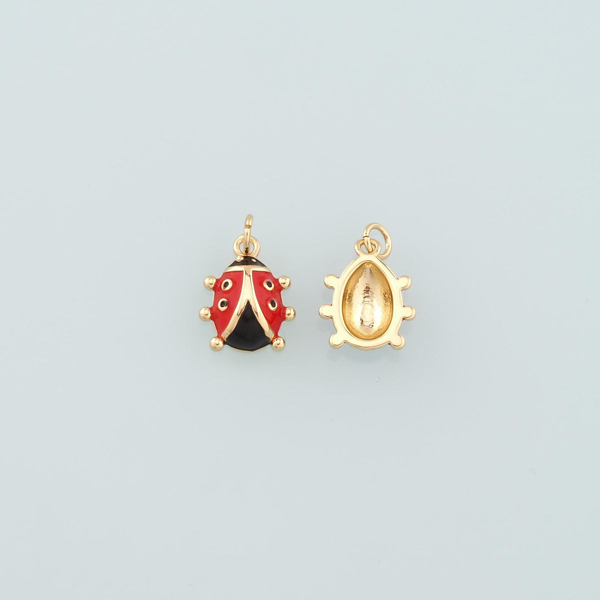 18K Gold Filled Ladybug Pendant,Enamel Insect Charm Bracelet Necklace for DIY Jewelry Making Supply