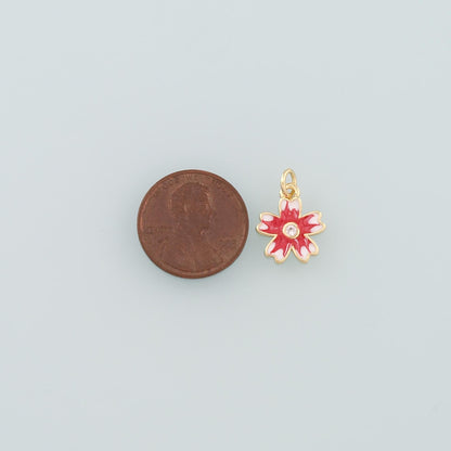 18K Gold Filled Enamel Flower Charm Pendant for Jewelry Making