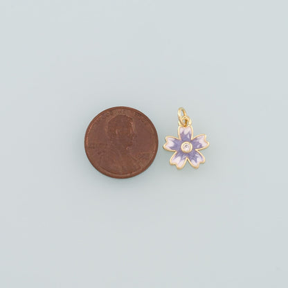 18K Gold Filled Enamel Flower Charm Pendant for Jewelry Making