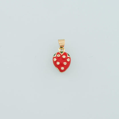 18K Gold Filled Strawberry Enamel Charm Pendant for Jewelry Making