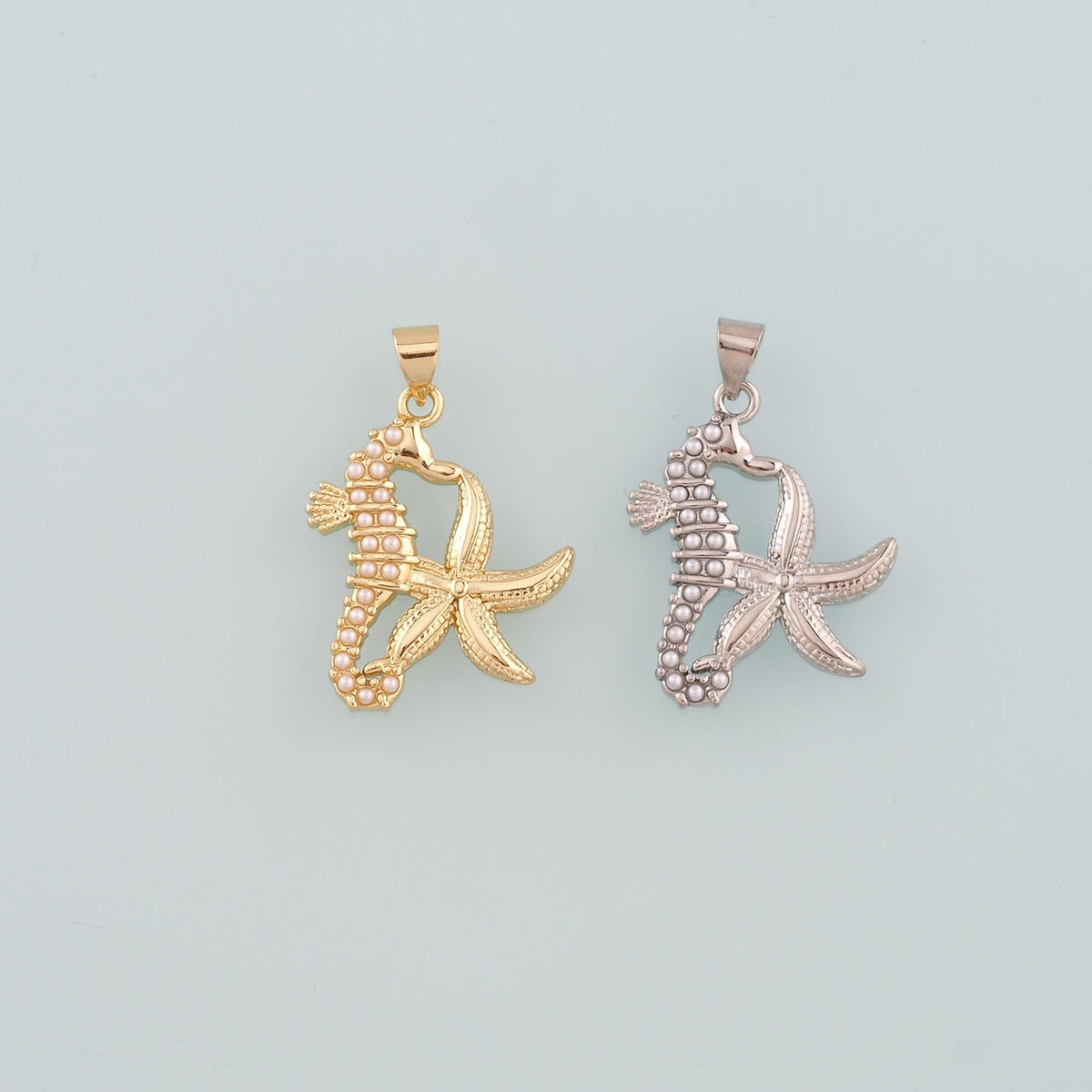 Gold Starfish Charms,18K Gold Filled Sea star Pendant,Pearl Seahorse Charm Bracelet Necklace for DIY Jewelry Making Supply