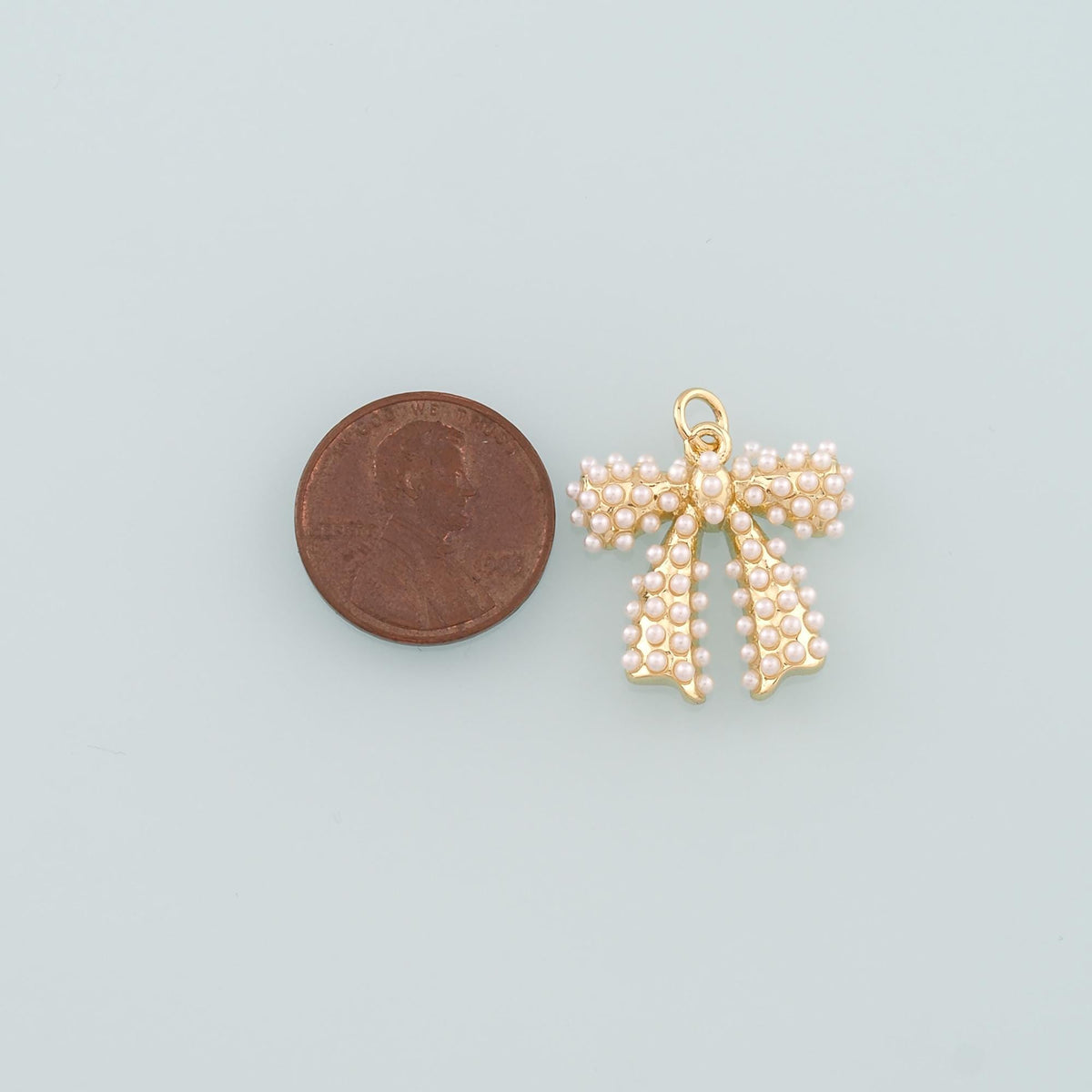 18K Gold Filled Pearl Bow Charm Pendant for Jewelry Making