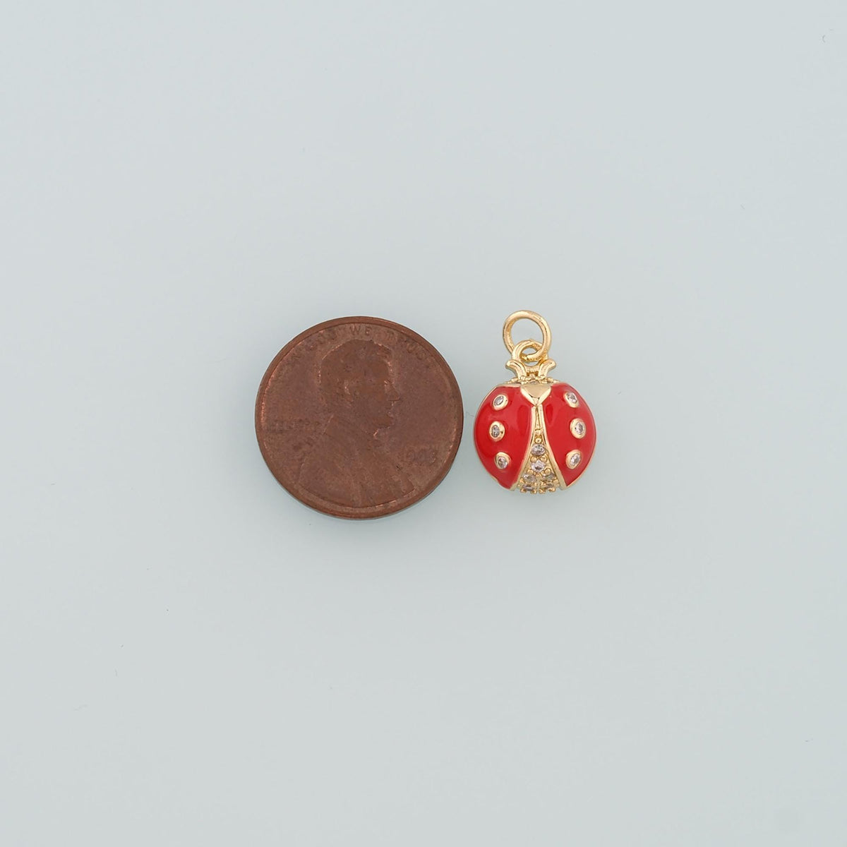 18K Gold Filled Ladybug Pendant,Enamel Insect Charm Bracelet Necklace for DIY Jewelry Making Supply