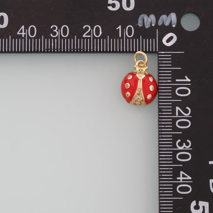 18K Gold Filled Ladybug Pendant,Enamel Insect Charm Bracelet Necklace for DIY Jewelry Making Supply
