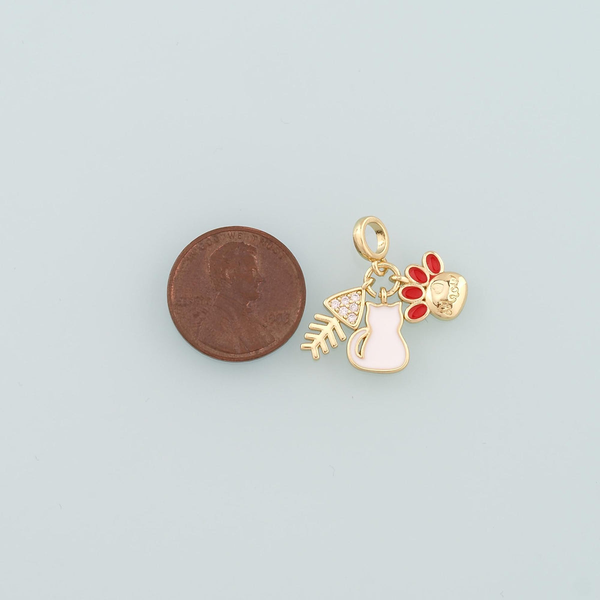18K Gold Filled Cat Enamel Charm Pendant for Jewelry Making