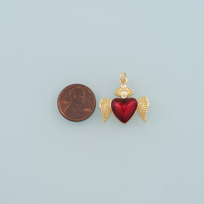 18K Gold Filled Flame Sacred heart Pendant,Enamel Religion Charm Bracelet Necklace for DIY Jewelry Making Supply