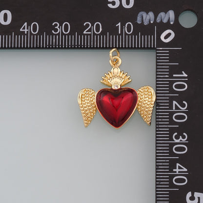 18K Gold Filled Flame Sacred heart Pendant,Enamel Religion Charm Bracelet Necklace for DIY Jewelry Making Supply